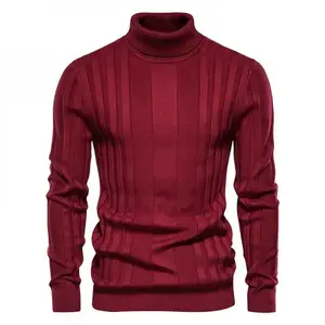 Men's Solid Turtleneck Sweater Regular Fit Casual Long Sleeve Jumper for Fall & Winter Polyester Knitwear for Daily Wear Menswear Tops