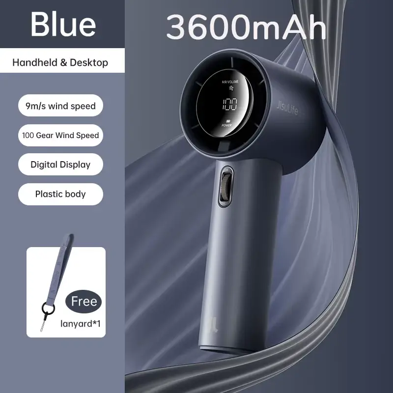 JISULIFE Mini Turbo Hand Fan, 100 High-Velocity Wind Speeds, 5000mAh Ultra-Battery Rechargeable, Smart LED Digital Display, Perfect for Summer Travel, Camping, Outdoor