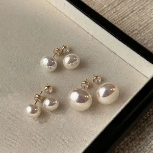 Faux Pearl Stud Earrings for Women, 925 Sterling Silver Posts, Hypoallergenic, Cream & Pink Lustre, Multiple Sizes, Minimalist Earrings