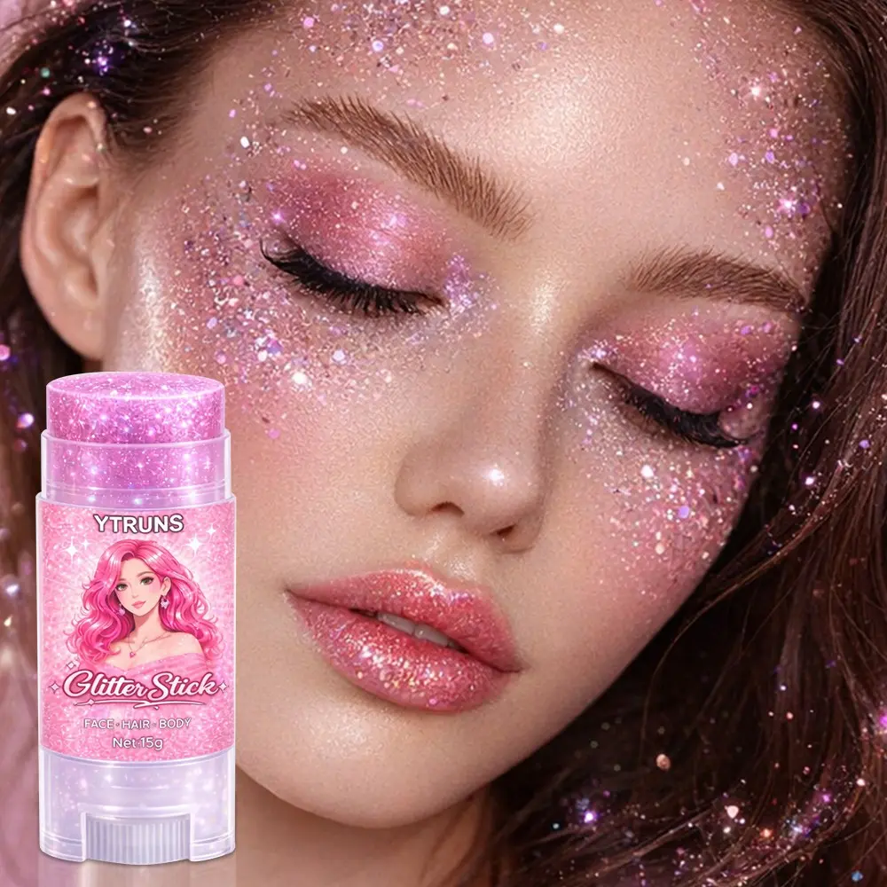 YTRUNS Glitter Gel Stick, Intense Sparkle Chunky Glitter Eyeshadow and Body Highlight, Multi Use Face Eye Body Shimmer Gel, Waterproof Long Lasting Shine, Smooth Easy Apply Festival Makeup, Glowy Makeup for Party, Stage, Night Club and Creative Looks