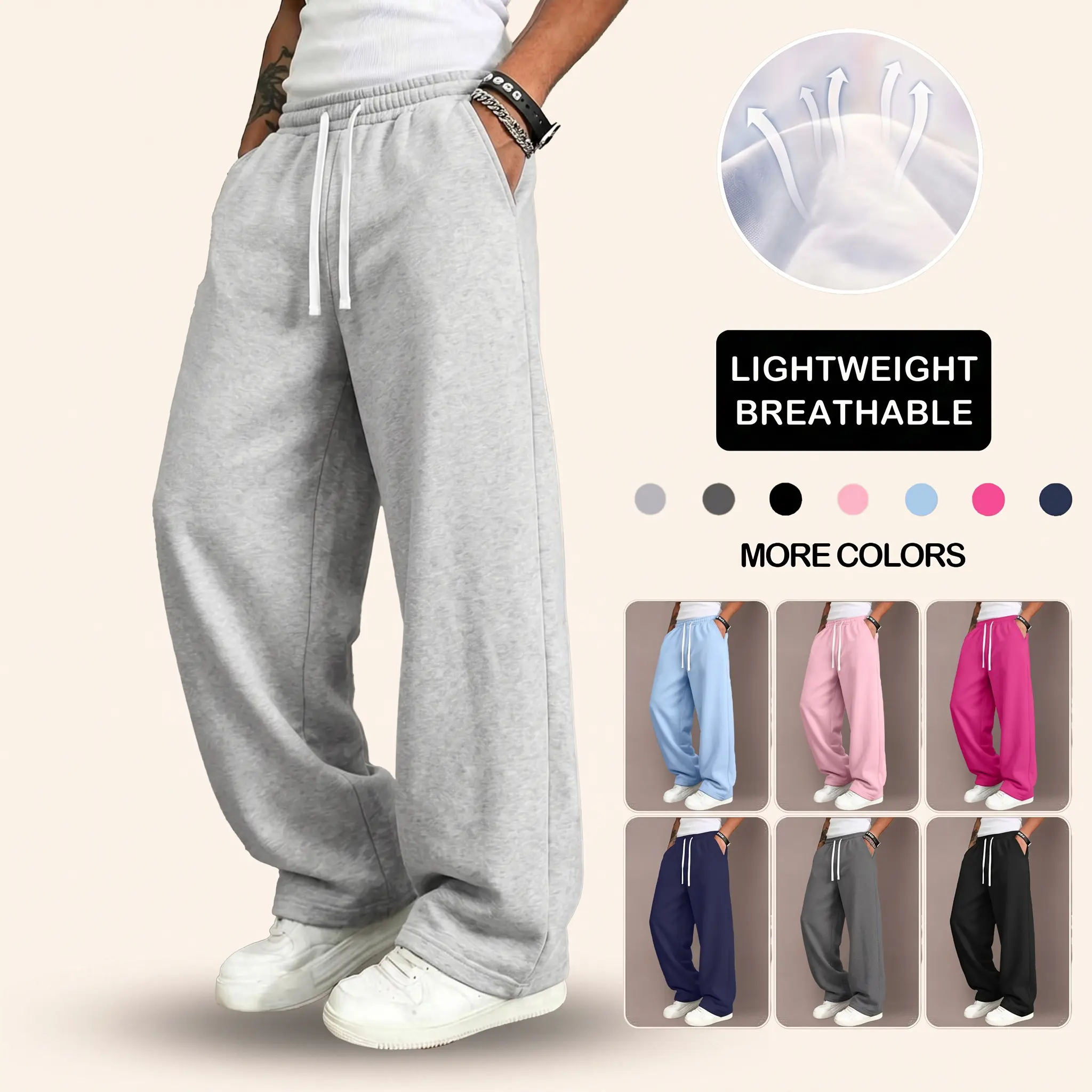 Men's 2-Pack Sporty Chic Joggers - Ultra-Soft Wide-Leg, Cord Detail, Casual Lounge, Drawstring Baggy, Elastic Rope Sweatpants with Pockets for Basketball, Fitness, Cord Detail Men's Sports Joggers, Casual Lounge Men's Sports Joggers, Drawstring Baggy Men'