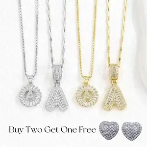 2 Pack 14K Gold Plated CZ Necklaces for Women, 26 Letters for Personalized Custom Name, Couple Jewelry Set, Perfect for Birthday & holiday Gifts, Ideal for Banquets, Parties and Daily Wear, Great Gift for Friends, Family, Lovers or Yourself
