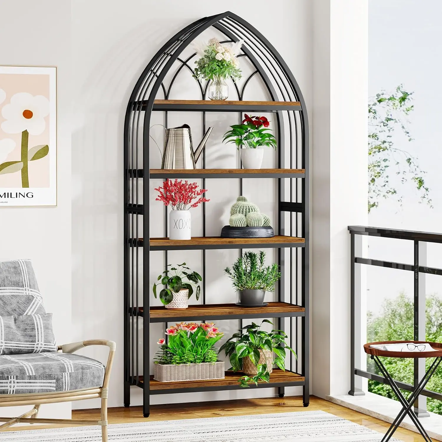 Tribesigns 5-Tier Indoor Plant Stand, 74.8-Inch Tall Plant Stand, Industrial  Wood Plant Shelf with Metal Frame Flora Organiser Racks Adjustable
