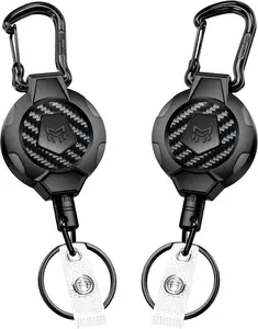 MNGARISTA 2-Pack Retractable Keychain, Heavy Duty 10 OZ Retraction 3K Carbon Fiber ID Badge Reel, Carabiner Badge Holder Hook Upgraded 31.5" Stainless Steel Cord Lanyard with Clip Strap and Key Ring outdoorfun