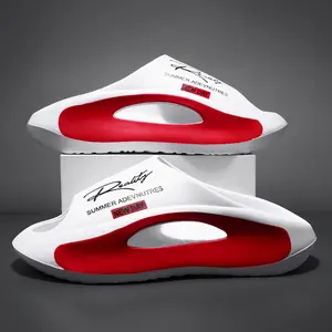 Men's Stylish Hollow EVA Slipper - Lightweight Sports Outdoor Sandal, Personalized Letter Printing, Fashionable Color Blocking, Non-Slip Wear-Resistant, Suitable for Beach, Daily Wear, Black Casual Flipflop