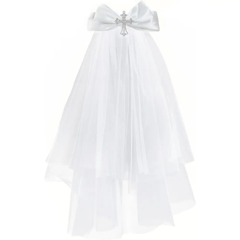 2026 1pcs Girls First Communion Church Veil Headwear Hair Accessory White Bow Cross Veil for Girls First Communion Dress Up Decoration gift for girls