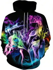 New graffiti-colored painting hoodie, 3D printed unisex hooded sweatshirt, fashionable street-style men's pullover, loose sports top