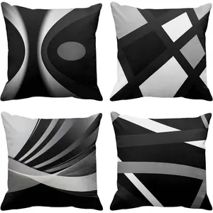 Set of 4 Black Throw Pillow Covers Modern Abstract Grey Stripes Gray White  Bold Decorative Pillow Cases Home Decor Square 18x18 Inches Pillowcases