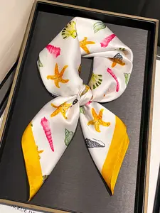 Fashionable Shell Starfish Print Scarf, Casual Soft Scarf, Versatile Neck Tie & Bag Wrap, Perfect for Travel, Dates, Stylish Decoration