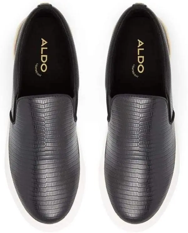 ALDO Women's Crendan Sneaker Black 8 - Comfortable Slip-On Design with Lizard Texture Pattern