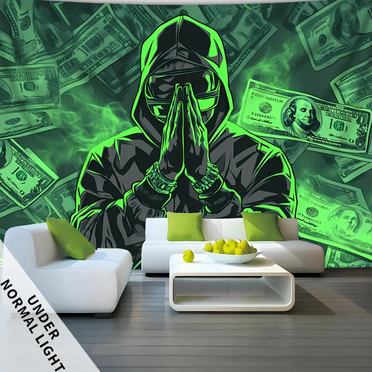 Luminous Glow-in-the-Dark Money Prayer Synthetic Tapestry Wall Hanging, 1pc Large Fluorescent Print Tapestry Wall Mural - Soft, Wrinkle Resistant, Easy Install, No Power Needed, Indoor Living Room & Adult Bedroom Home Decor Gift