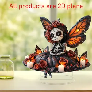 Gothic Halloween Day of the Dead Skeleton Girl Figurine Decor for Home Holiday Party  Flat Butterfly Ornaments