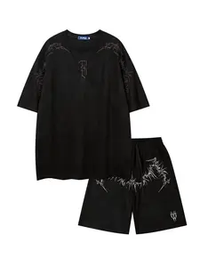 Men's Embroidery Short Sleeve Tee & Shorts Two-piece Set, Casual Fashion Breathable T-shirt & Shorts for Daily Outdoor Wear, Men's Clothing for Summer, Men's 2 Piece Set