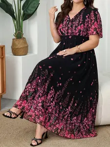 Elegant Summer Dress for Women, Floral Chiffon Material, Lightweight & Breathable Design, Perfect for Warm Weather