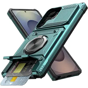 Heavy-duty shockproof phone case Cover with metal stand and card slot, suitable for Samsung Galaxy S25 Ultra, S24 Ultra, S23 Ultra, S24FE, S23 Plus, A16, A15, A14, A25, A26, A35, A36, A55, A56 5G