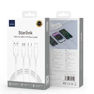 【Travel Essential】 3 in 1 Charging Cable 4FT, Multi Device Cord with USB-C, Micro USB & Apple Watch Connector, Fast Charging & Data Sync for iPhone, Samsung, iPad, AirPods, Universal Phone Charger Cable