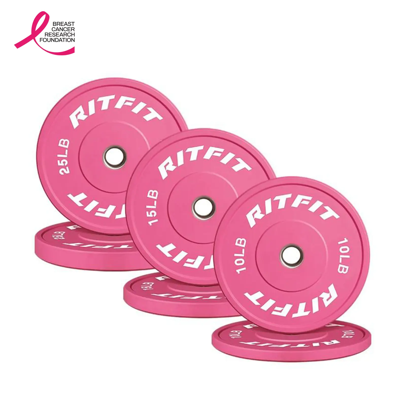 RITFIT Pink Unisex 2-Inch Olympic Weight Plates, High-Density Virgin Rubber for Silent Drops & Minimizes Pressure, Stainless Steel Rings for Quiet Sets/Reps & Fast Removal, IWF Standard for Weight Lifting, Exercise Fitness Equipment, Workout Equipment