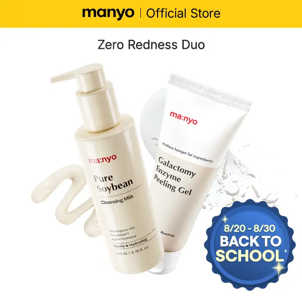[manyo] Zero Redness Duo - Galactomy Peeling Gel 75ml & Soybean Cleansing Milk 200ml, 2-Step Gentle Double Wash Set for Dead Skin, Facial Exfoliator & Impurity Remover, Korean Soothing Skincare
