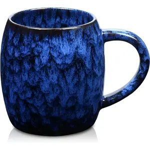 26 Oz Extra Large Ceramic Coffee Mug with Big Handle, 720ml Oversized Tea Cup for Office and Home Milk Cocoa, Microwave and Dishwasher Safe, Unique Handmade Texture Glaze Jumbo Coffee Cup (Deep Blue)