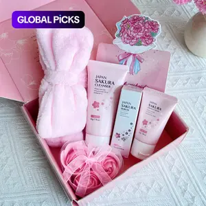 Laikou Sakura Skincare Set,6-in-1 Skincare Gift Set with Serum, Cleansing, Face Cream, Card, Soap Flower, Hairband, Hydrating Soothing, Best Gift, Birthday Gift Ideas, Skin Care Kit for Women & Girl, Spa Gift Set #GLOBAL PICKS