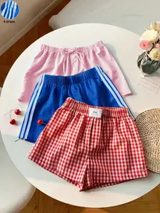 3 pieces, Y2K American red and white checkered pattern+4 side bars+striped casual shorts, sweet, cool and spicy girl style, multiple combinations to choose from, women's daily home and outdoor sports wear in summer