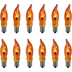 12 Pack Orange Halloween Flickering Flame Light Bulbs, E12 Candelabra Base, 1W, C18 Flicker Flame Night Light Replacement Bulbs for Candles Outdoor Christmas String Lights Chandeliers Sconces Decor