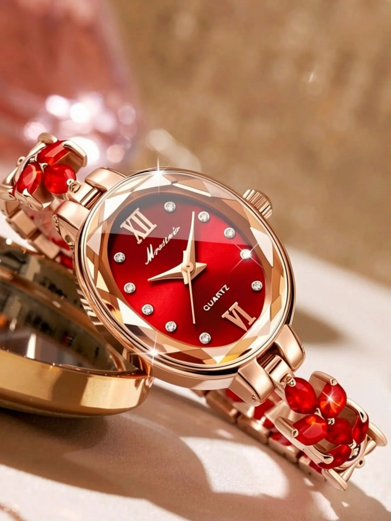 Elegant Rose Quartz Wristwatch, Women's Analog Roman Numeral Dial, Waterproof Alloy Case, Perfect Gift for Mothers, Classic Quartz Watch, Modern Waterproof Watch