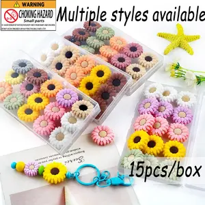 Silicone Flower Beads, 15pcs/box 30mm Silicone Beads, DIY Jewelry Making Accessories for Handmade Keychain, DIY Jewelry Making Supplies, Beading Making, Beads Set