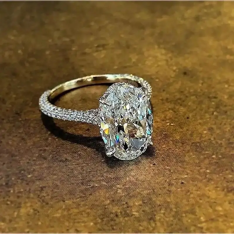 Solitaire Oval 4ct Lab Diamond  Ring 100% Original 925 sterling silver Engagement Wedding band Rings for Women Bridal Jewelry