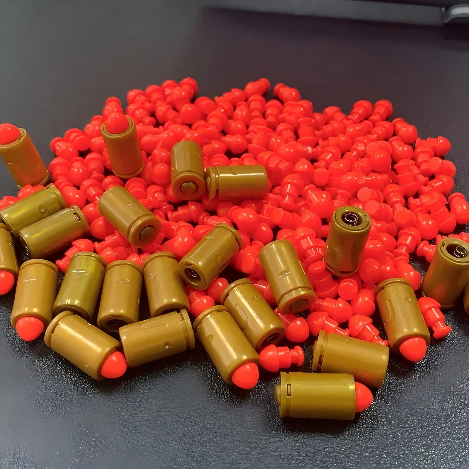 Toy bullet set, durable and safe toy set, gift for toy pistol lovers-quick filling design, reusable-shooting game accessories, including 12 plastic casings and 100 bullets.Designated toy gun,Give 2 stickers at random.