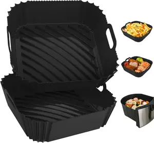 2 Pack Silicone Air Fryer Liners – Reusable 7.1 Inch Airfryer Liner for 4-7 QT Square Air Fryer, Non-Stick Silicone Oven Mat, Baking Tray & Air Fryer Basket Accessories