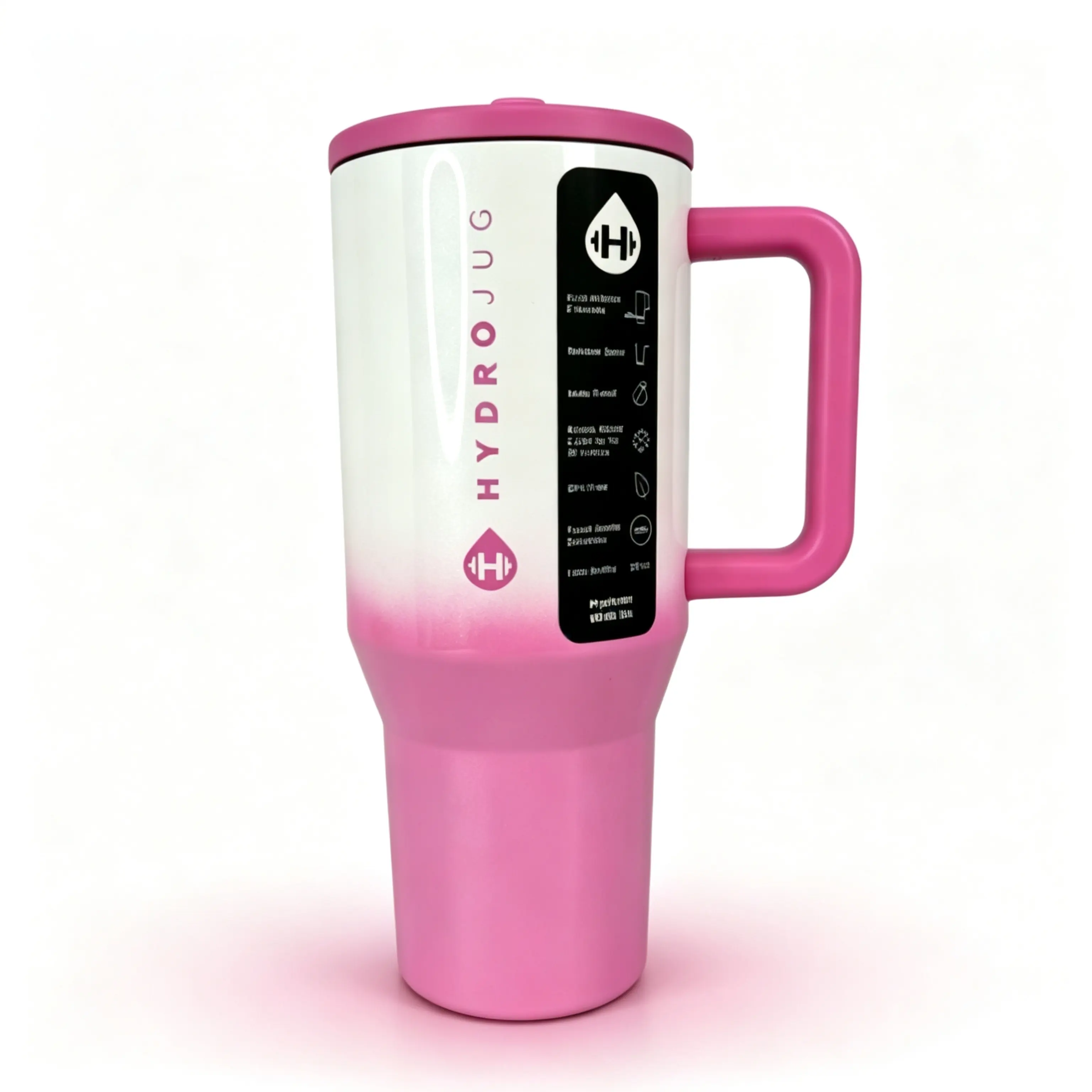 32oz Pink Ombre Gradient Stylish Insulated Stainless Steel Flask, Portable HydroJug Tumbler with Handle, Car Cup Holder-Friendly Travel Mug for Gym & Daily Use