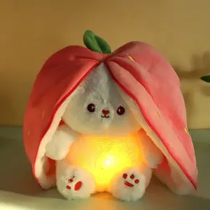 Light-Up Bunny Shape Plush Toy, Breathable Strawberry Rabbit Stuffed Animal, Soft Soothing Kids' Sleep Pal, Stress Relief Gift