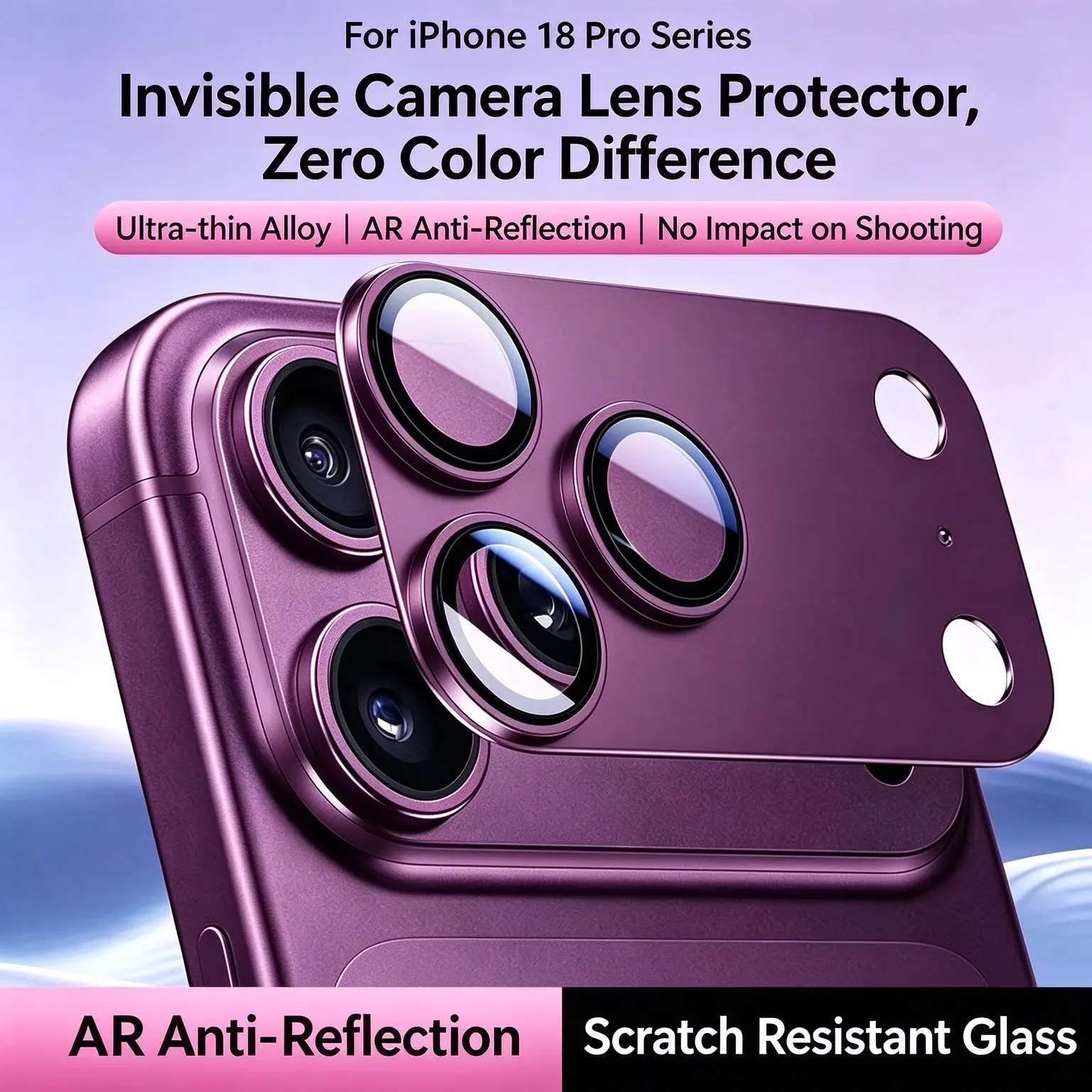 One-Piece Alloy Armor Camera Lens Protector for iPhone 18 Pro Max, AR Anti-Reflection Scratch Resistant Lens Cover, Zero Color Match