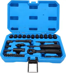 Pass Through Socket Set, 31Pcs 1/4" Drive 72 Tooth Ratchet Passthrough Socket Wrench Set with Connecting Rod Bits Adapter, Star, Square, Hex, Spline, Round Fasteners