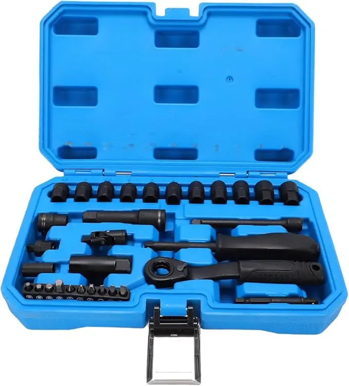 31-Piece Metric Pass Through Socket Set, 1/4" Drive 72-Tooth Wrench with 2-in-1 Ratchet Mode, Threaded Rods, Bits Adapter for 4.5, 5, 5.5, 6, 7, 8, 9, 10, 11, 12, 13Mm Star,Square,Hex,Spline,Round Fasteners - Ideal for Handyman,Homeowner DIY Projects, Mil