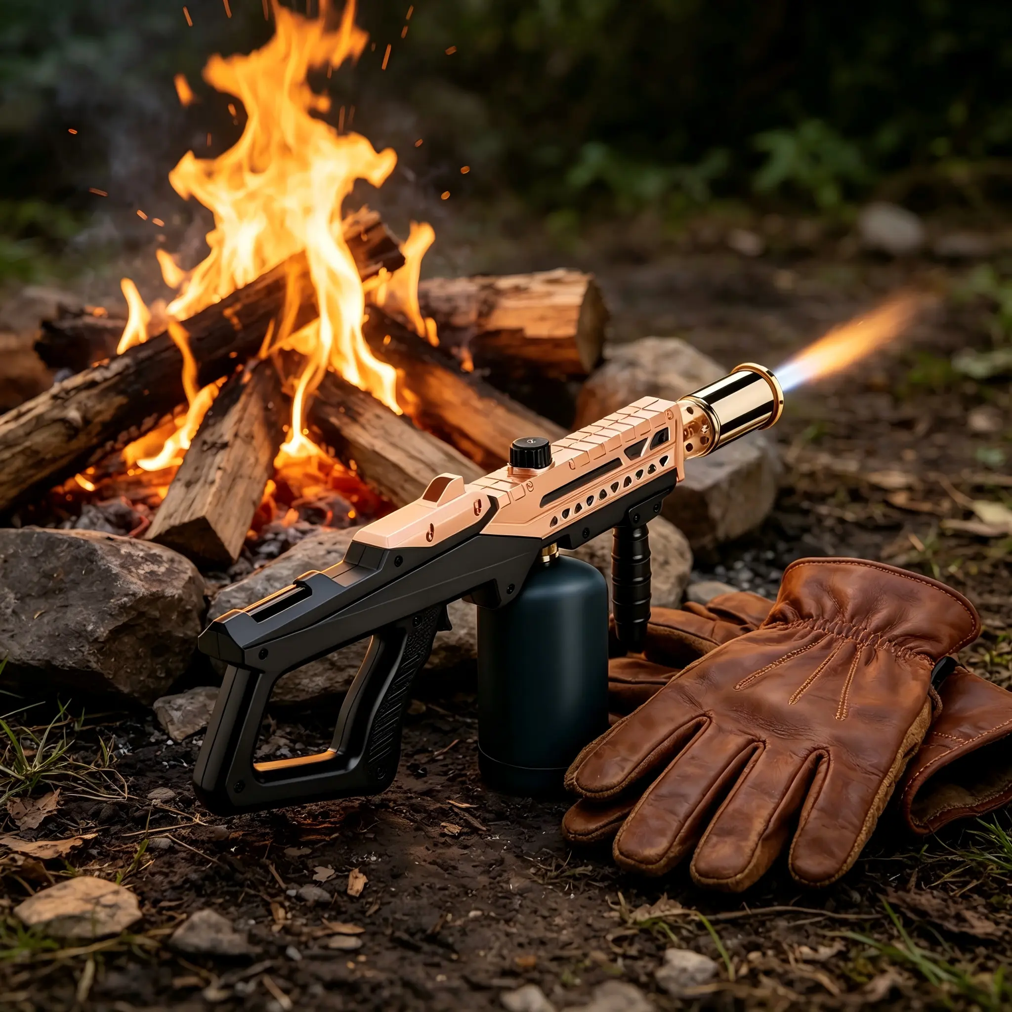 High Power Adjustable Flame Butane Torch Gun - Sturdy Metal, Safety Lock, Flame Control for Outdoor BBQ Charcoal, Camping Fire Starter, Nozzle, Bbq Ignition, Heavy Duty, Soft/High Flame