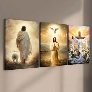 3-Piece Wood Frame Canvas Prints, Religious Theme Posters, Iconic Artwork, Perfect Living Room Decor, Modern Wall Art, Waterproof