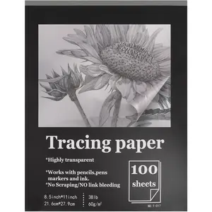 Tracing Paper 8.5x11 inch, 100 Sheets Transparent Vellum Paper for Tracing Pads, 38lb/60gsm Translucent Tracing Paper for Pencil, Marker and Ink,Trace Images, Sketch, Preliminary Drawing, Overlays.