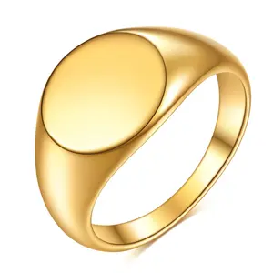 Stainless Steel Smooth Simple 12MM Round 18K Gold Steel Black Rose Gold Ring for Everyday Wear