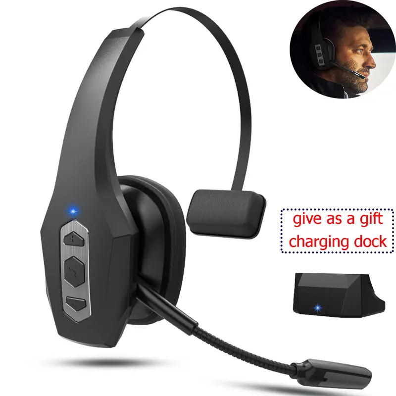 Trucker Bluetooth Headset Wireless with Mic Dual Noise Cancelling Microphone PC for Cell Phones Computer Audio Headphone Dual-Mic high quality eradphone travel work laptop pc cellphone gear Button Electronic Earbuds audio earbuds Connection Adjustable