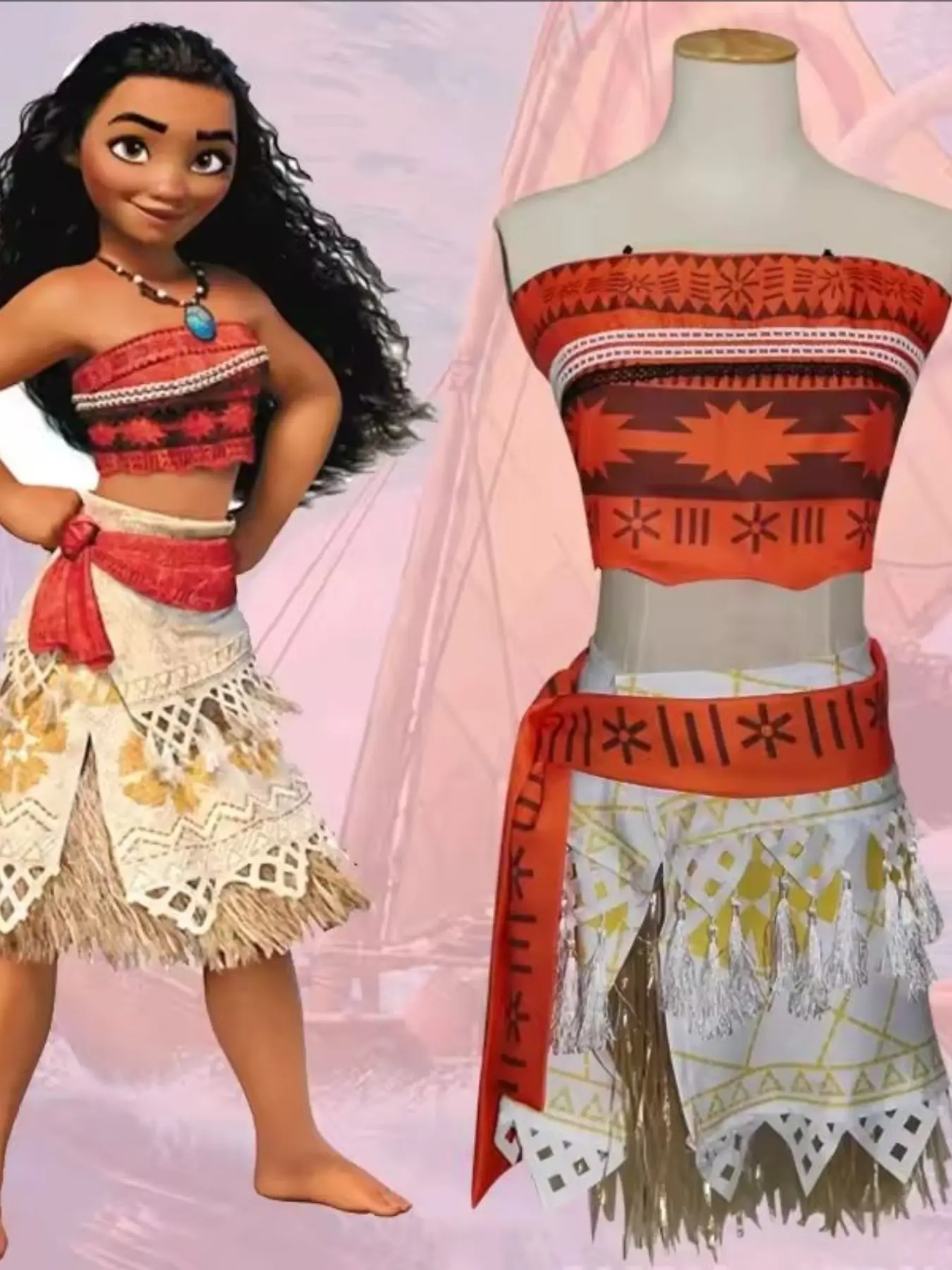 Moana Cosplay Costume for Halloween, Slim-Fitting Cartoon Pattern Suit, All-Seasons Anime Movie, Perfect for Performances