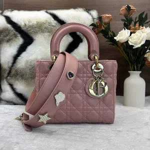 Pre-owned Dior Small Lady Bag in Pink Lambskin with Gold Hardware 866