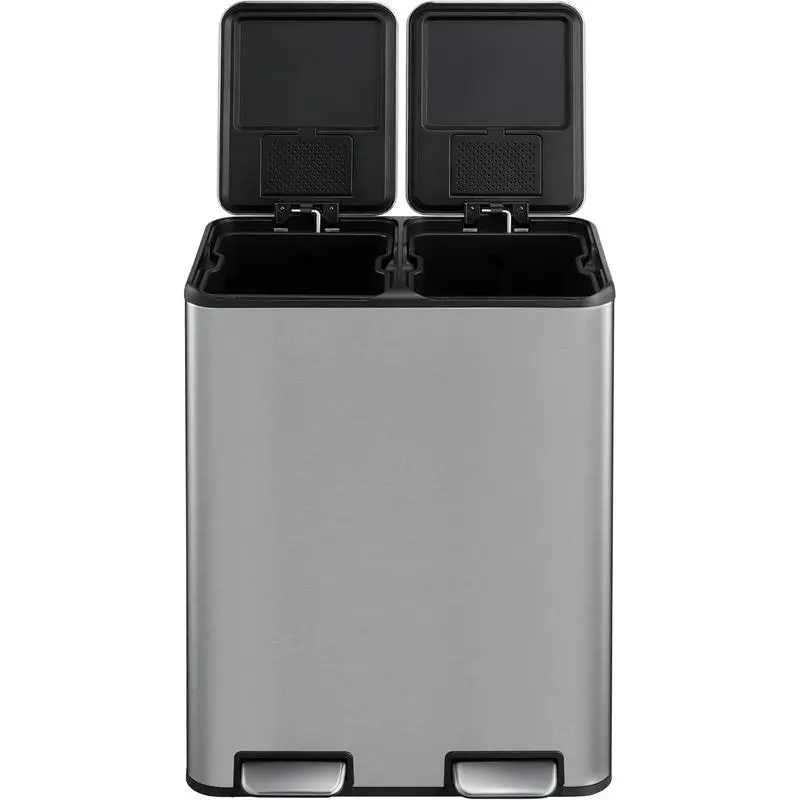 16 Gallon/60 L Kitchen Trash Can,Stainless Steel Dual Garbage Can,Large Rectangle Step Recycling Bin with Removable Inner Wastebasket for Home Office