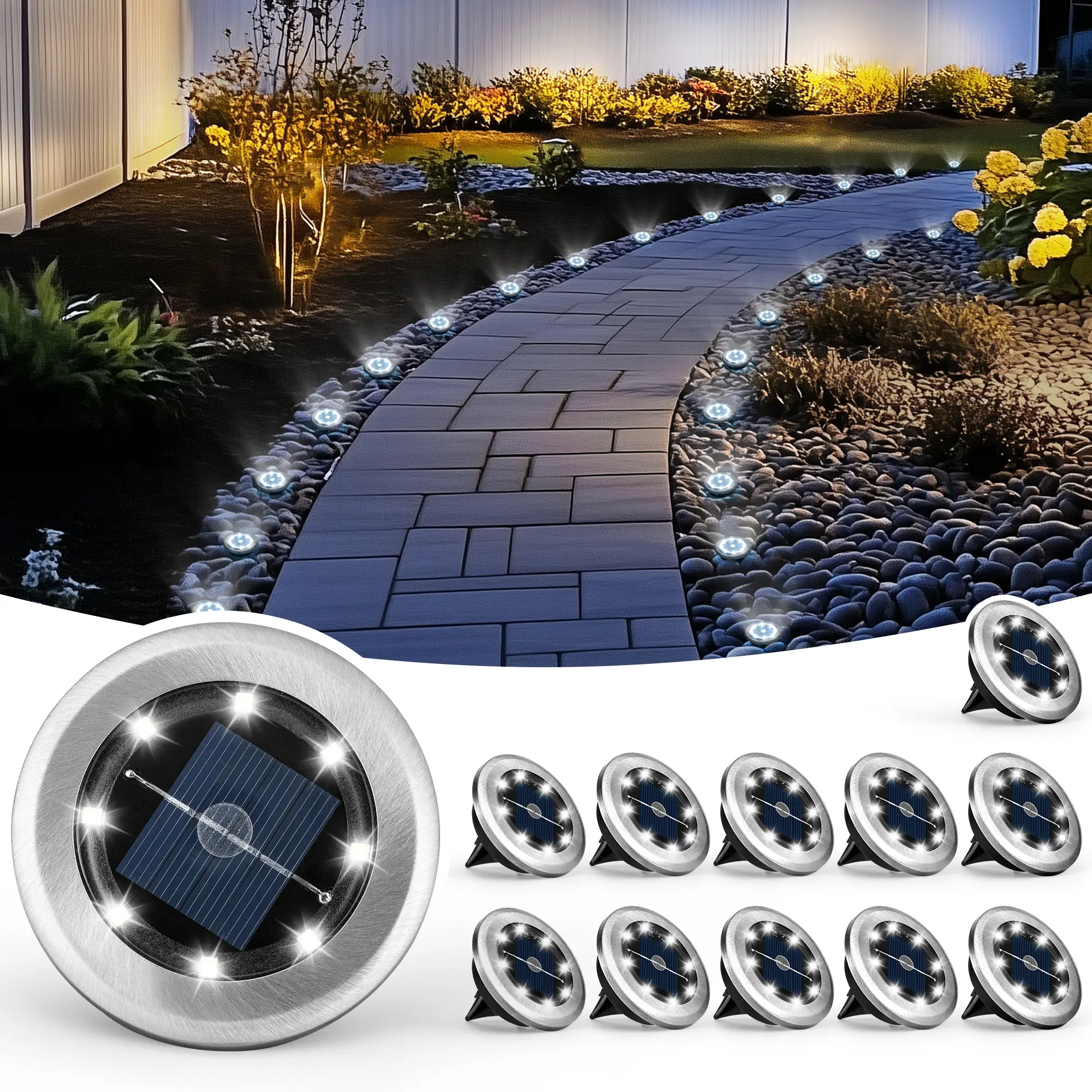 Mini Solar Ground Lights, Solar Lights Outdoor ,Waterproof,Solar Garden Lights Bright In-Ground Lights Landscape Lighting for Yard,Pathway,Lawn,Patio,Driveway,Walkway White Light Pathway Lights，summergarden
