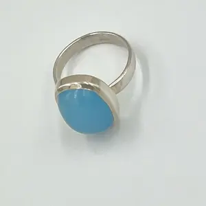 Anillo Piedra Natural Blue Chalcedony for Women Size 9 Silver Elegante y Duradero