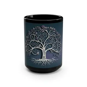 Celtic Tree of Life 11oz-15oz Coffee Mug Gothic Black Ceramic Crow Design Sturdy Drinkware Ideal for Special Occasions Celtic Home Decor