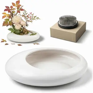 Ikebana Bowl Kit - Japanese Flower Arrangement Ikebana Vase Set with 2.4'' Floral Frog Included, White