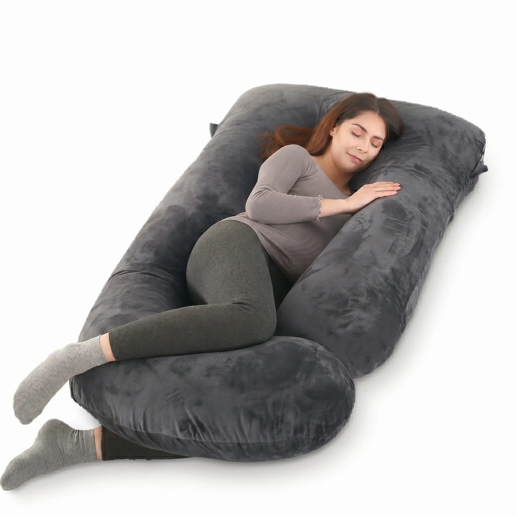 Pregnancy Pillow 60 Inch – Full Body Maternity Sleeping Pillow with Soft Velvet Removable Cover – Provides Ergonomic Support for Belly, Hips, Back, Neck, Shoulders & Legs