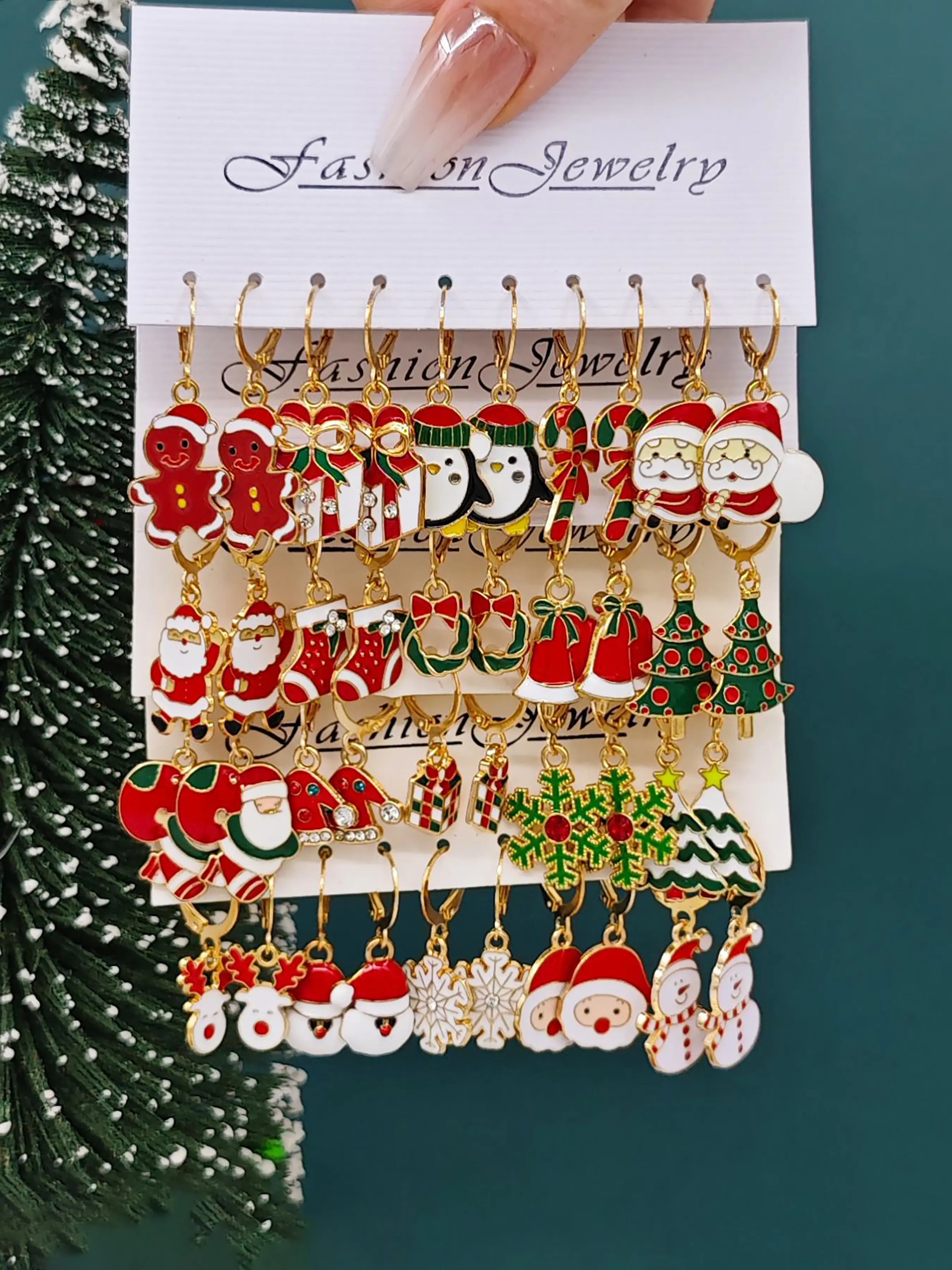 10-Piece Fashion Alloy Christmas Drop Earrings Set, Santa Reindeer Tree Penguin Designs, Perfect Holiday Jewelry Gift for Women